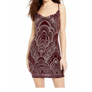 JUMP Womens Burgundy Spaghetti Strap Cowl Neck Mini Evening Body Con Dress XL
